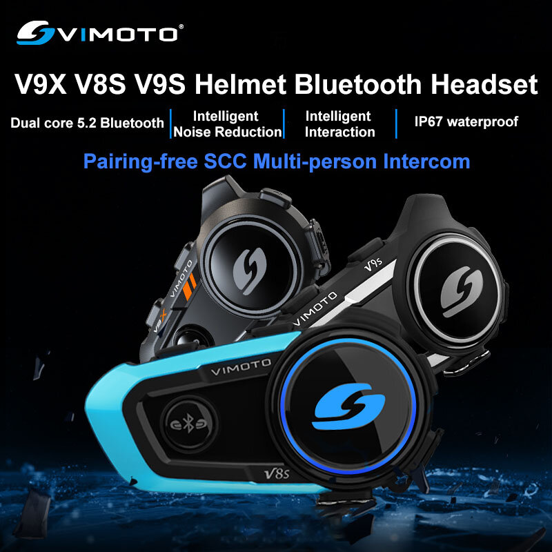 Vimoto V8S/V9S/V9X Motorcycle Helmet Headset Easy Rider Bluetooth 5.0 Intercom IP67 Noise Reduction Multifunction Helmet Headset