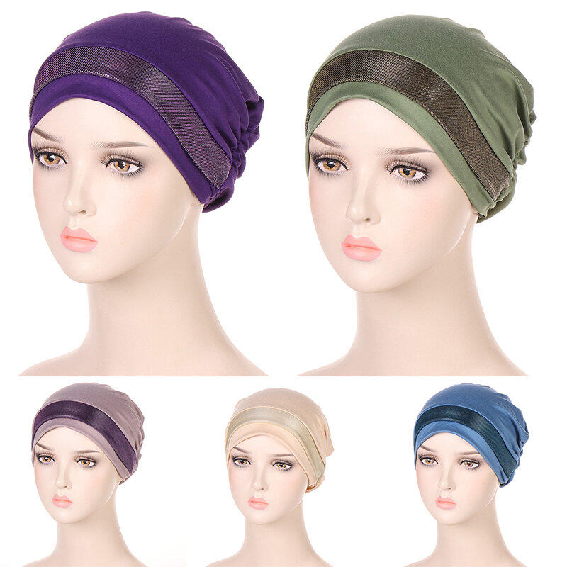 Gorros de Hijab para mujeres musulmanas, ropa interior de seda brillante, gorro islámico, Turbante