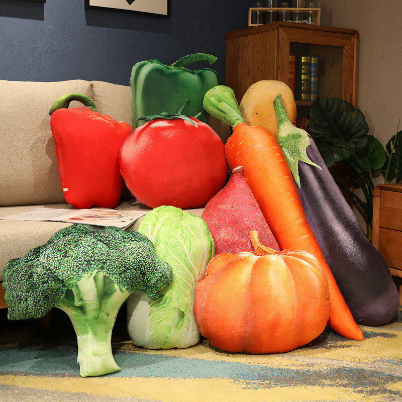 Almohada de peluche de simulación vegetal, juguete de dibujos animados, relleno de comida, planta, repollo, zanahoria, tomate, peluches, cojín suave