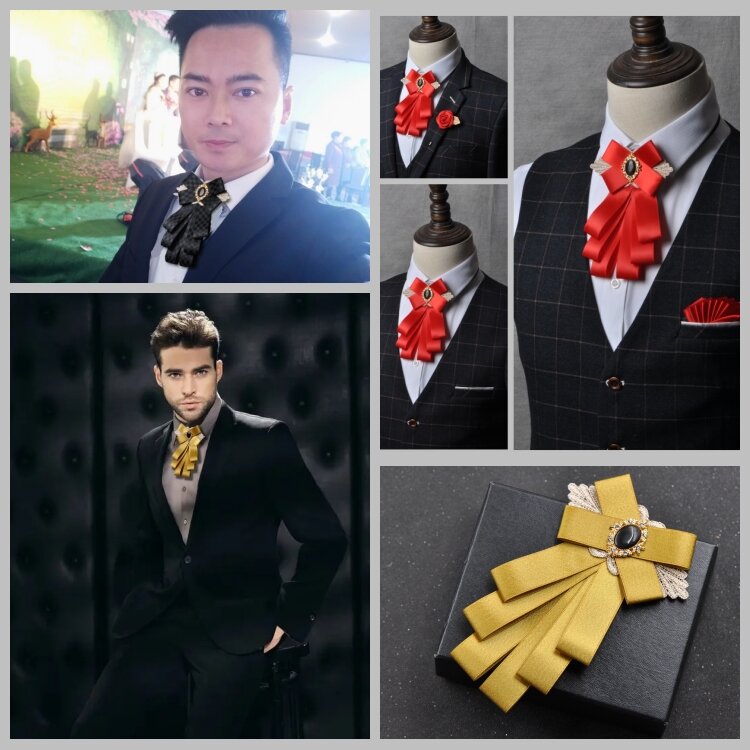 Papillon da uomo coreano britannico Business banchetto sposo Host vestito camicia colletto fiori uomo accessori da sposa gioielli 3 pezzi Set
