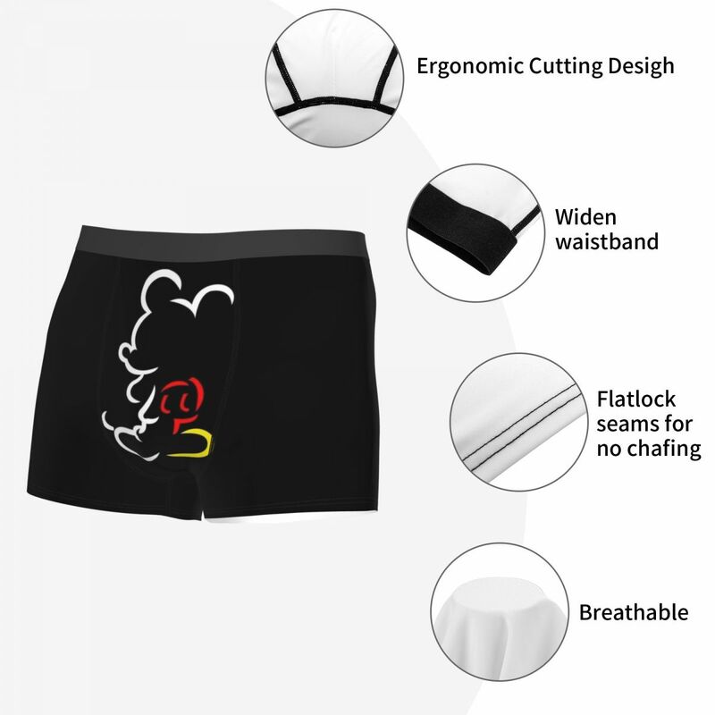 Novidade Mickey Mouse Roupa Interior para Homem, Cuecas Boxer, Shorts macios, Calcinhas, Cuecas
