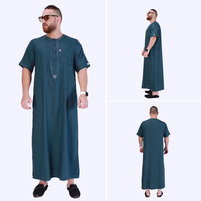 Jubah panjang bordir pria Jubba Muslim Lebaran Kaftan jubah panjang Kimono Saudi Musulman Abaya Dubai Arab Turki pakaian Islami