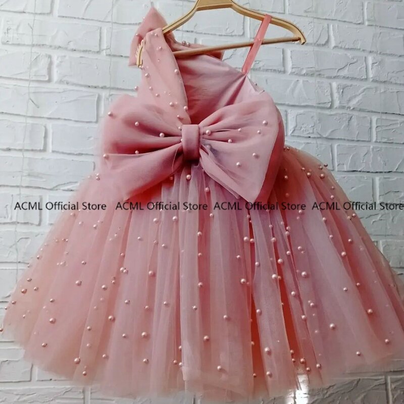 ACML – Robe rose à épaule dénudée pour Fille, Robe de bal à fleurs, avec nœud, nouvelle collection été 2022