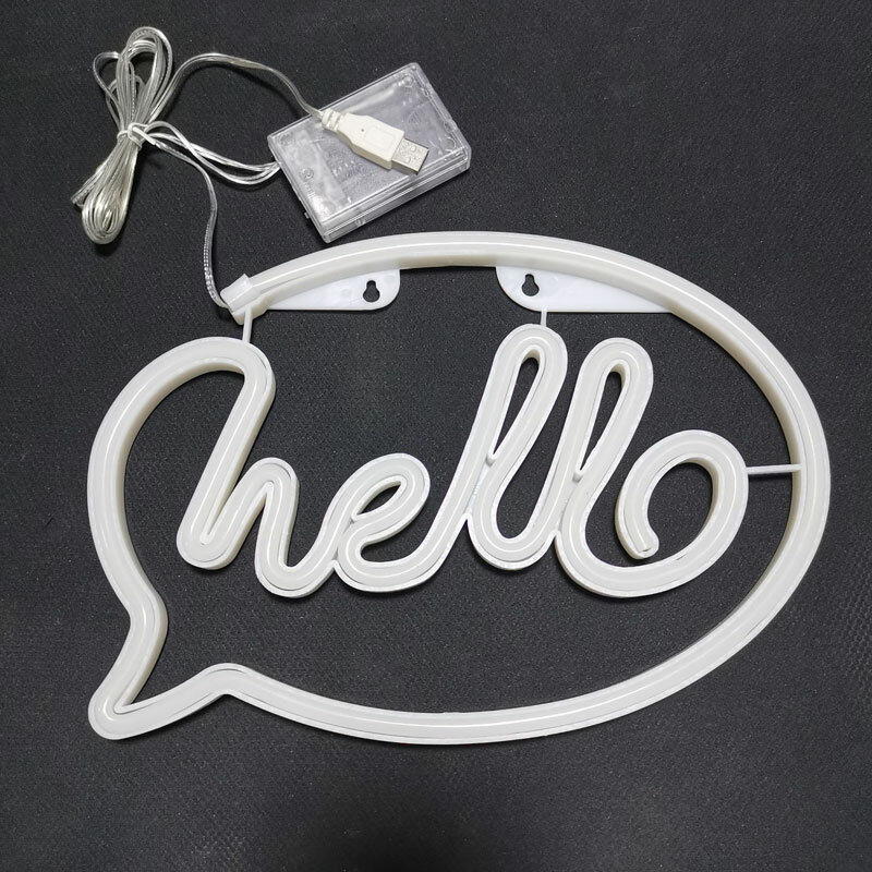 Hello Neon LED Wall Lights, PRVministériels x Signs, Home Decor Night Lamp, Party Wedding Window Shop Battery, USB 62