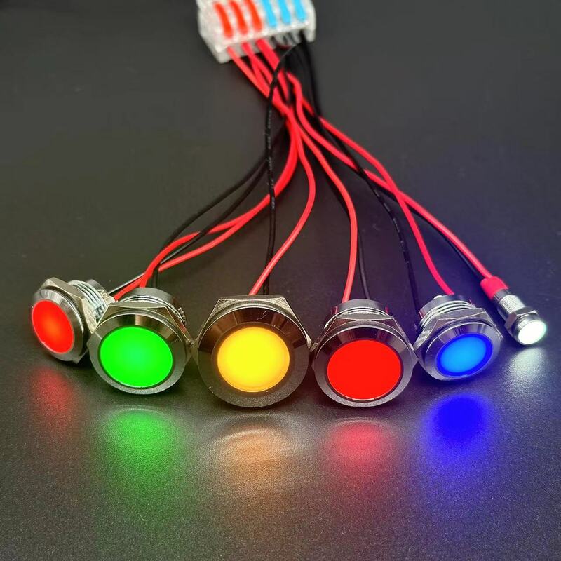 6/8/10/12/16/19/22MM LED indicatore luminoso in metallo luce di segnalazione impermeabile con filo 3V 5V6V12V 24V 220V rosso/giallo/blu/verde/bianco