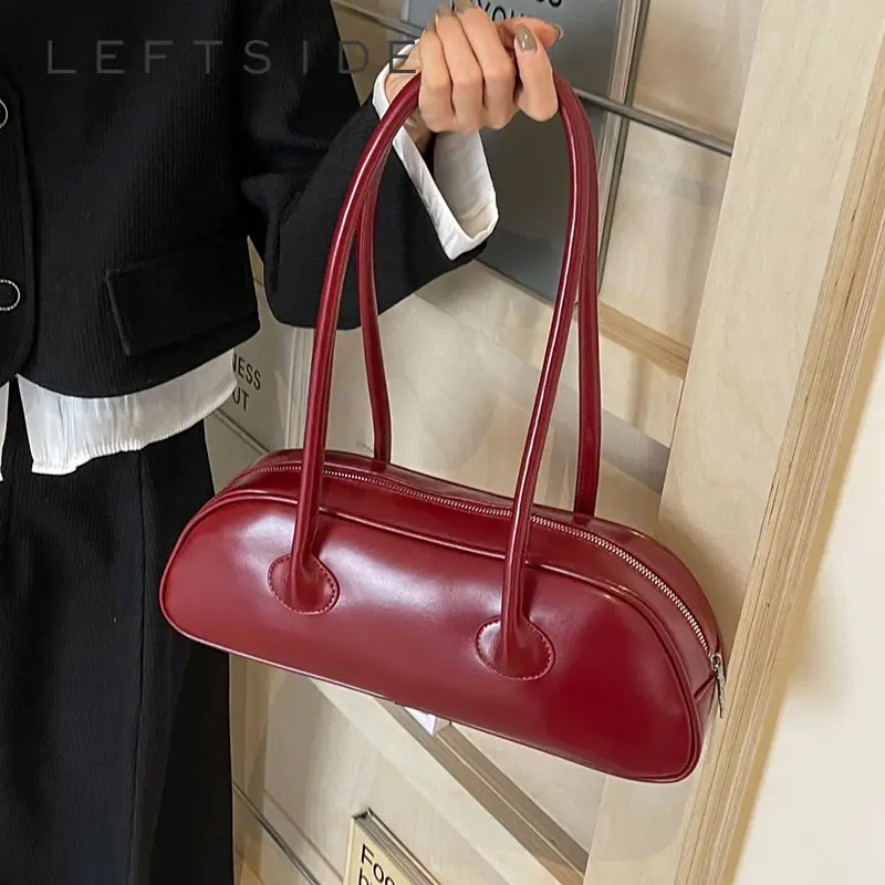LEFTSIDE Design Pu Leather Big Shoulder Bags for Women 2024 New Trend Female Crossbody Bag Solid Color Handbags and Purses RED