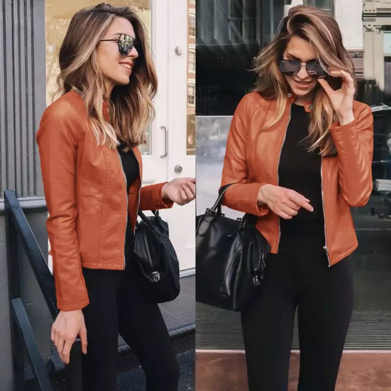 Giacca in pelle di grandi dimensioni da donna autunno e inverno alla moda tinta unita Slim Street elegante Versatile Top PU Suit Jacket