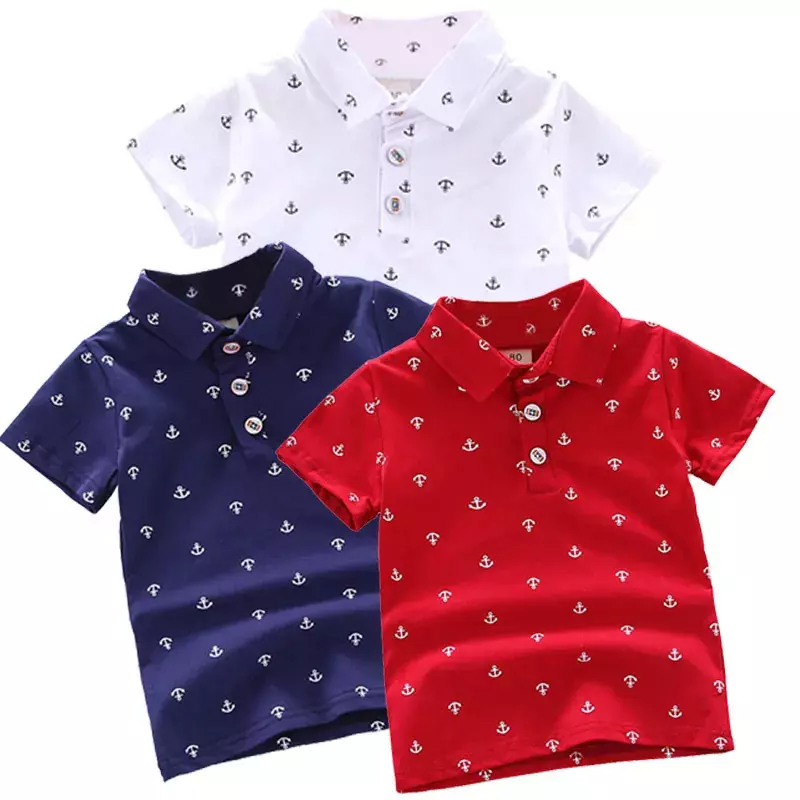 2024 Sommer neue Baby Kinder Jungen Mode atmungsaktiven Druck Kurzarm Revers Kragen Baumwolle Shirt Tops Drops hipping