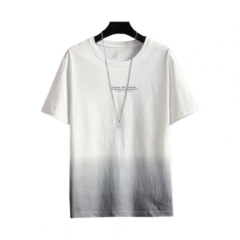 Men's Summer T-shirt Contrast Gradient O-neck Letter Print Half-Sleeve Loose Casual Men's Daily Beach Sports Shirt