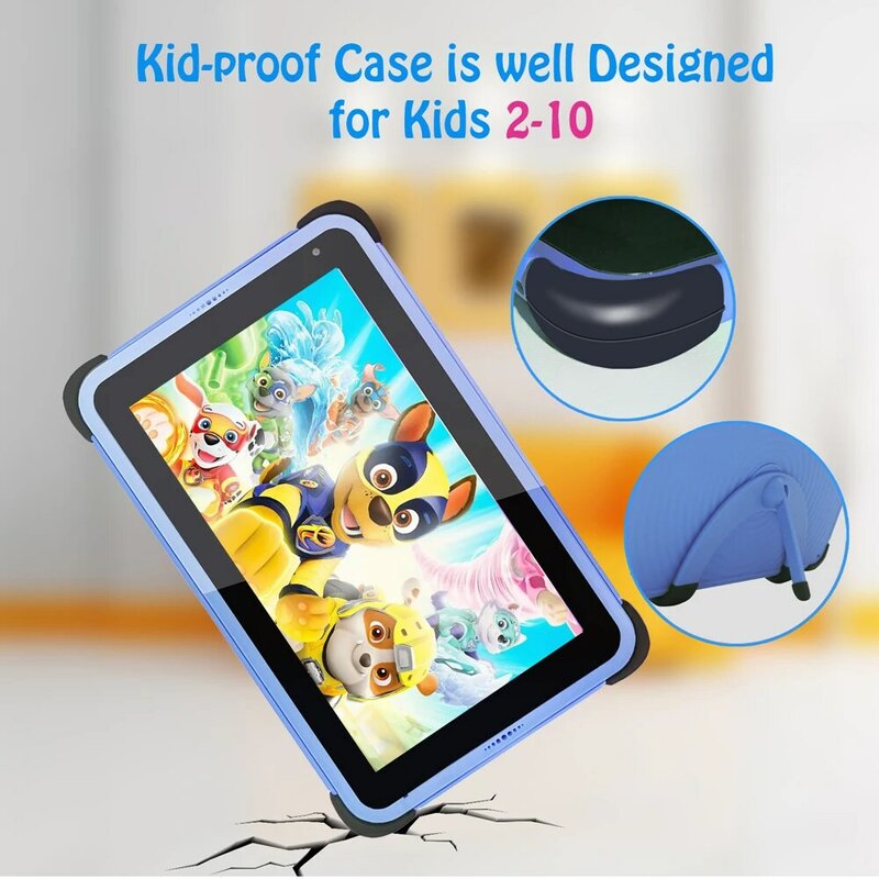Синий 7 дюймов HD IPS Детские планшеты Android 11 WIFI Quad Core 2GB 32GB 3000mAh G-сенсор Обучающие планшеты для детей с приложением для детей D+ 2024 подарок
