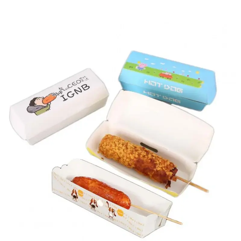 Customized productFood grade biodegradable oil resistant greaseproof cheese hot dog packaging paper holder box with lid