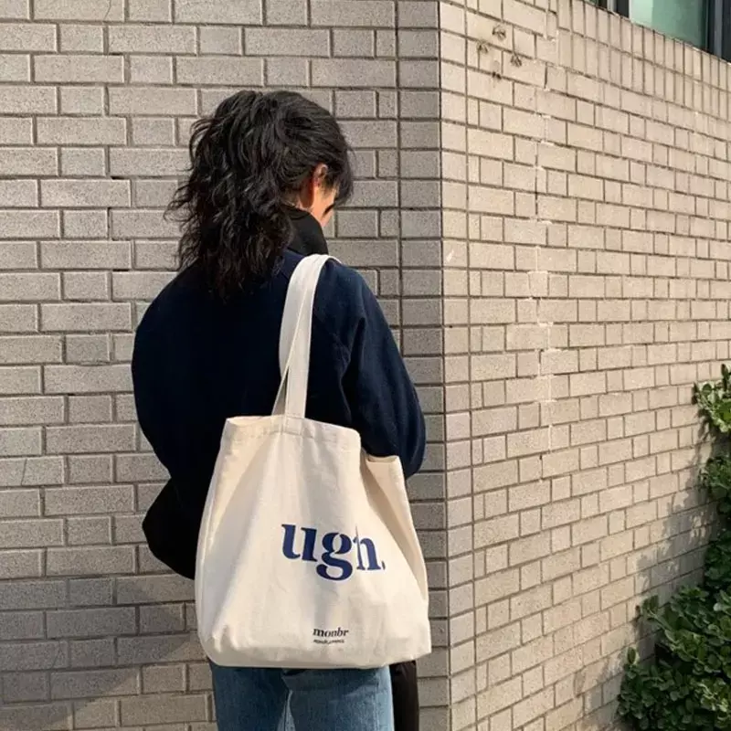 Sfr6 Damen Umhängetasche lässig weibliche Kapazität Einkaufstaschen große Shopper Leinwand Brief Mode Harajuku Reiß verschluss