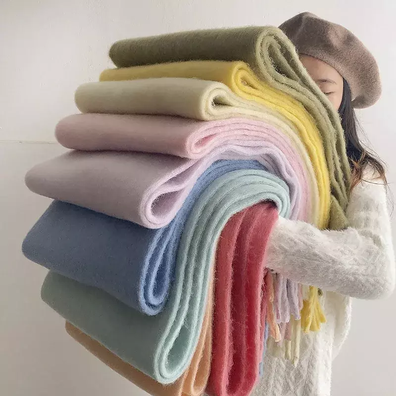 19 Colors Cashmere Scarf Women Men Thickened Solid Color Shawl Tassel Shawl Lovers Scarf  Winter Warm Thickened Accessories