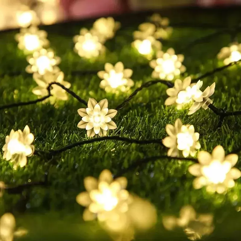 ไฟแรงสูงแอลอีดี12เมตรดอกไม้คริสตัลสายไฟ LED นางฟ้าพลังงานแสงอาทิตย์มาลัยตกแต่งคริสต์มาสสวนสำหรับกลางแจ้ง100 LED