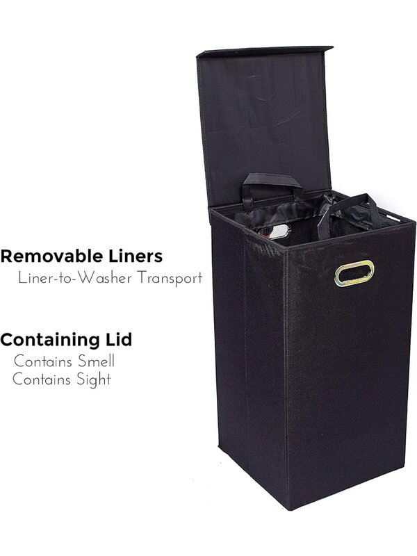 Laundry Hamper with Lid | Removable mesh bags | Single Compartment Clothes Hamper | Black