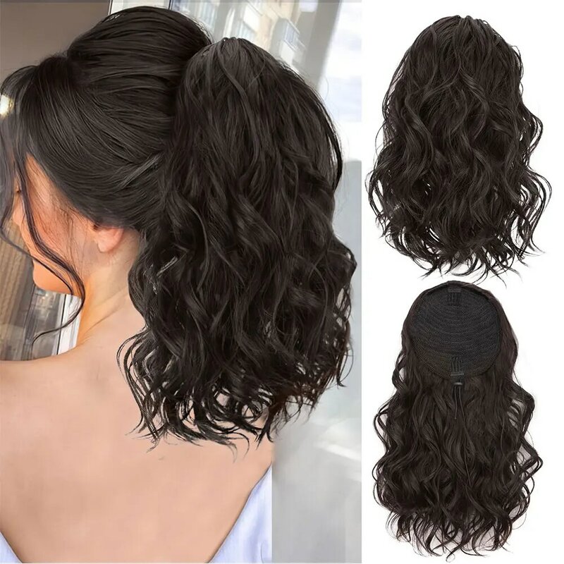 Elastic Mesh Drawstring Ponytail Wig Synthetic Simulation Short Curly Ponytail High Temperature Silk Hair Extensions
