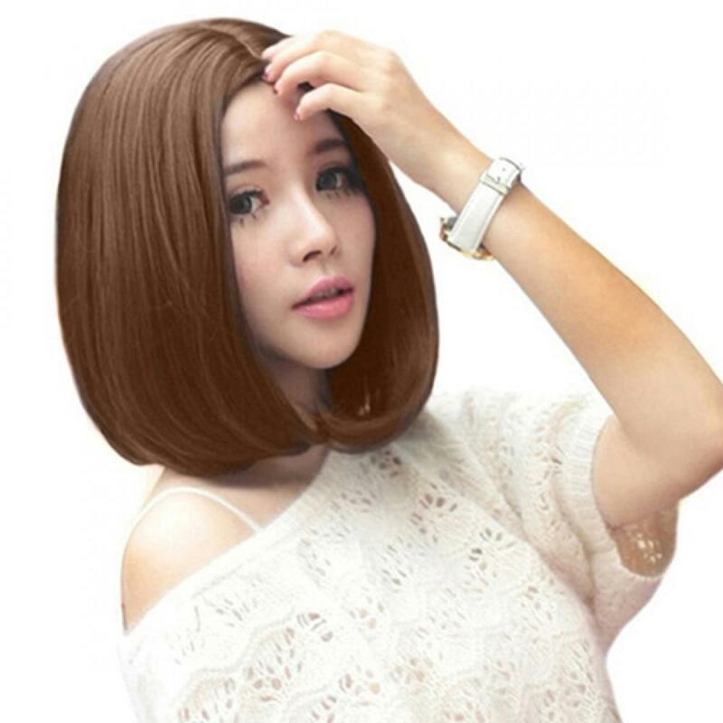 35cm Women Lady Short Straight Hair Full Wigs Cosplay Party Hair Extension Woman Shoulder-length Short Hair In Part Trim Face