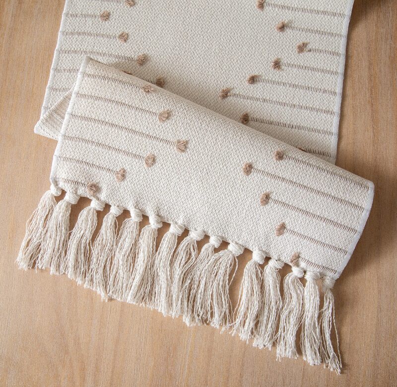 Boho Table Runner Natural Cotton Woven Runner with Tassels for Home Dining Table décor, for Modern Farmhouse Decor