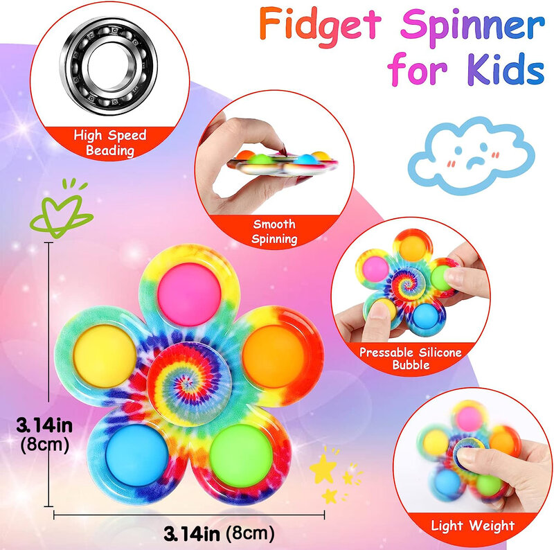 Tie Dye ง่าย Fidget Spinner Pops นิ้วมือของเล่นของเล่น Push Bubble Hand Spinner สำหรับ ADHD ความวิตกกังวลความเครียด Relief Sensory Gifs สำหรับเด็ก