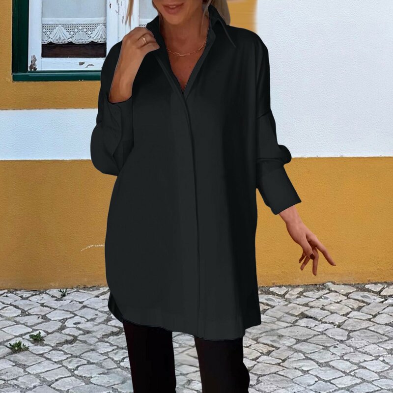 Frauen Langarm entspannt Stil Bluse elegante Revers lässig locker Hemd für Frauen einfarbig Mode solide Knopf Pullover