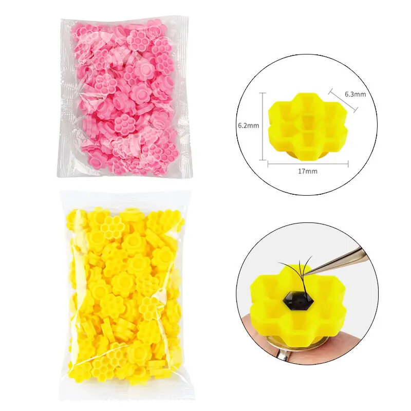 New 100Pcs False Eyelash Extension Blooming Cup Glue Holder Pink Flower Shaped Eye lashes Accessories Lashes Glue Tray Container