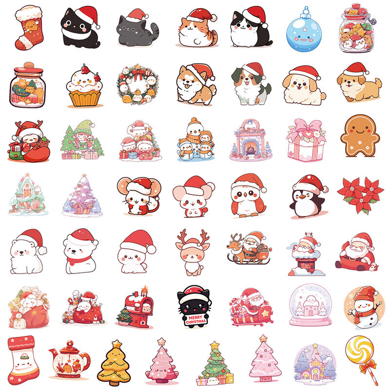 귀여운 크리스마스 그래피티 스티커 장식, 귀여운 만화 동물 산타 클로스 데칼, 전화 기타 노트북 스티커, 10 개, 30 개, 50 개