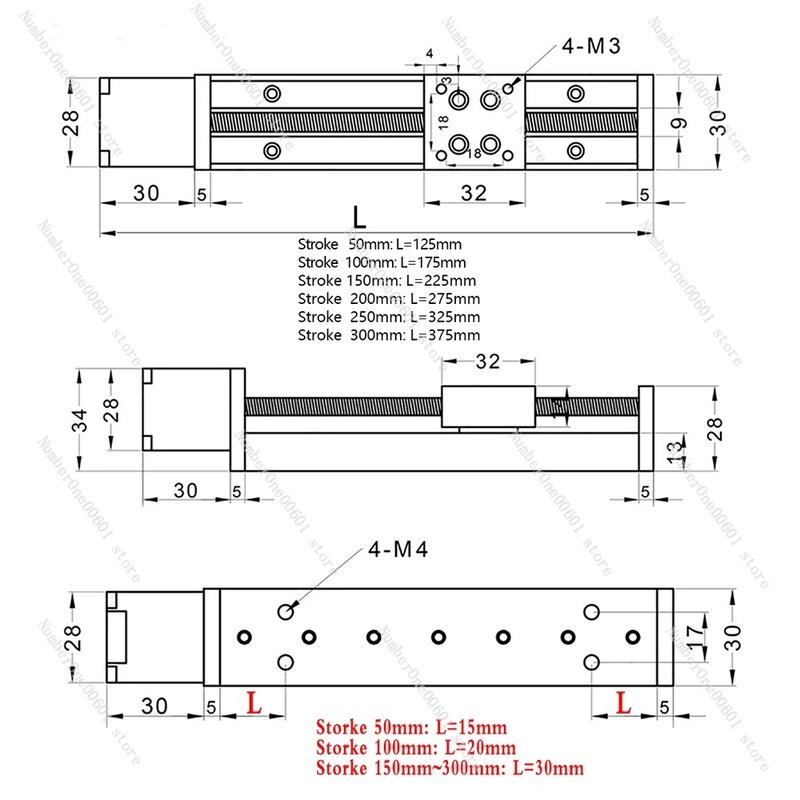 Kit Driver Motor Stepper rel Linear meja tipe T 1-12mm, kit Driver Motor Stepper 50mm ~ 300mm Stroke 3D Printer XYZ modul