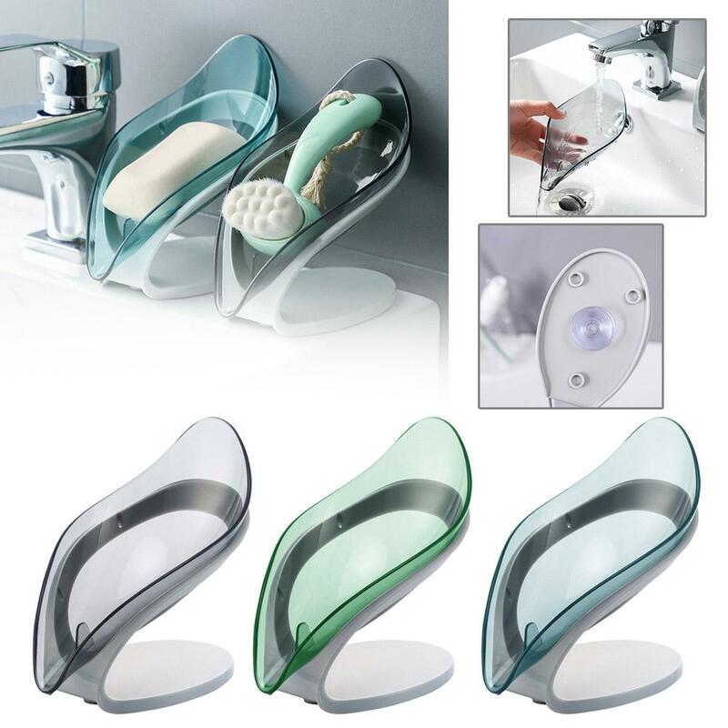 1pcs Leaf Soap Dish For Bathroom Shower Portable Non-slip Drain Soap Holder Plastic Sponge Tray For Bathroom Kitchen Access K1j1