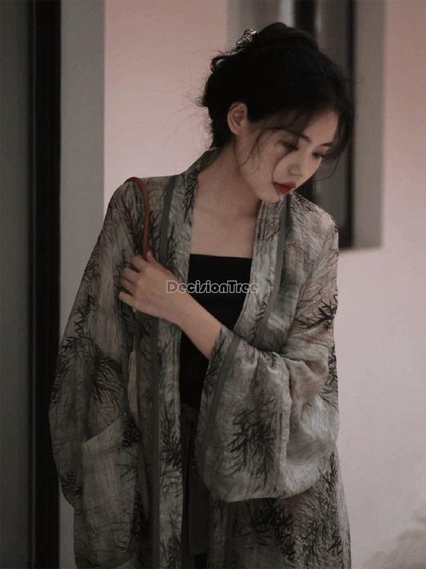 2023 Hanfu ผู้หญิงใหม่สไตล์จีนปรับปรุง Dynasty Han Elements Daily 2ชิ้นชุด Hanfu แบบหลวมหรูหรา s663