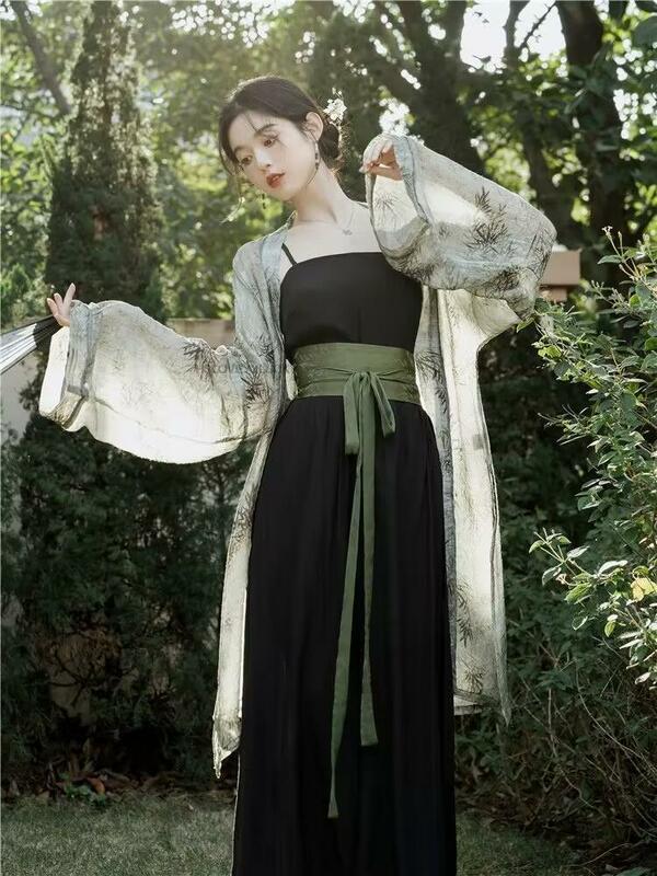 Hanfu ชุดสไตล์วินเทจโบราณราชวงศ์ฮั่นฝู3ชิ้นชุด Hanfu ผู้หญิงลำลองหรูหราสำหรับฤดูใบไม้ผลิฤดูร้อน