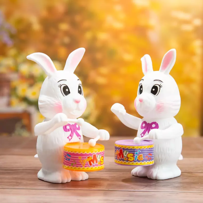 Divertente Wind Up Toys Clockwork Cartoon Rabbit Drumming giocattoli per bambini apprendimento giocattoli educativi per bambini regali di sorpresa di compleanno