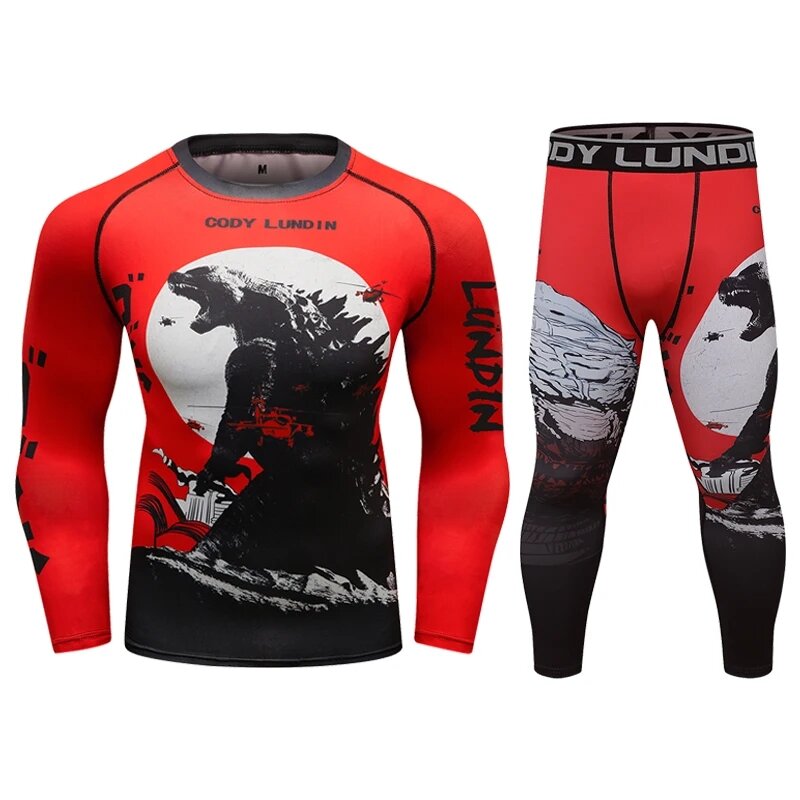 Cody Lundin pakaian pria 3D cetak bersepeda latihan lari Bjj Jersey Kickboxing Fintess tempur celana Rashguard Set