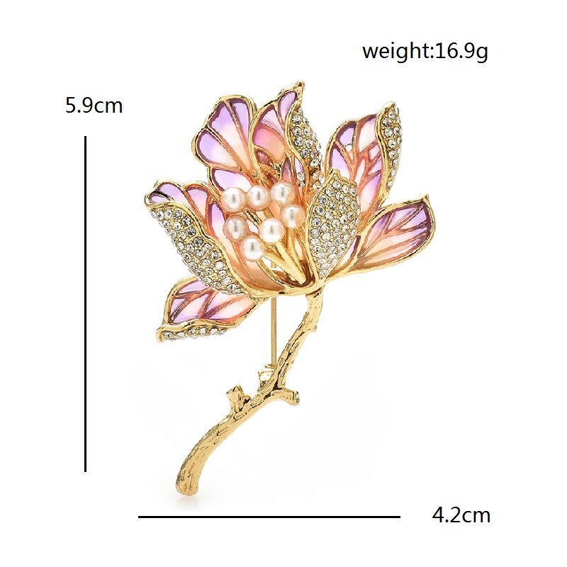 Wuli & Baby-Broches de luxo Magnolia Flower para mulheres, unissex, 2 cores, esmalte, pérola, bonito, plantas, alfinetes de broche, presentes