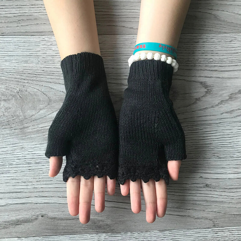 New Women's Autumn Winter Mittens Handmade Embroidery Gloves Knitted Bee Flower Embroidered Warm Adult Gloves