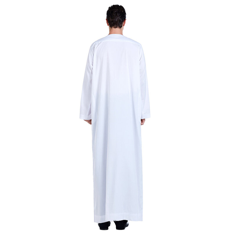 イスラム教徒の男性のための長袖の薄いジュバのドレス,ラウンドカラー,カフタン,イスラムのカフタン,ファッショナブル