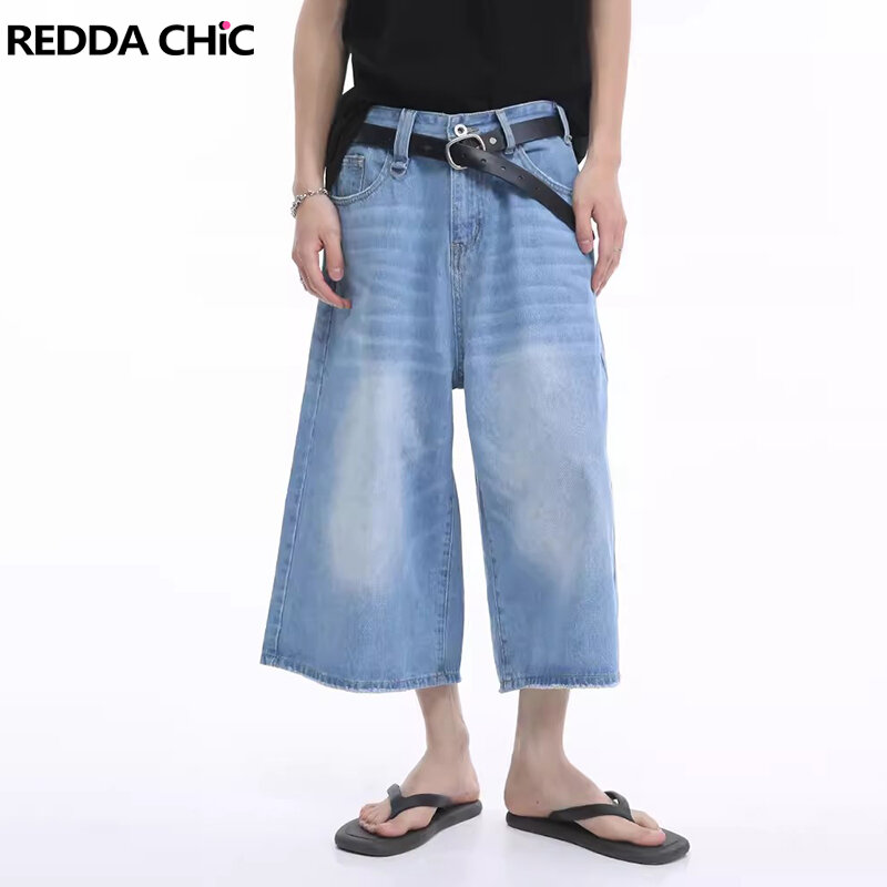 Reddachic-レトロな青いフィルターが付いた男性用のバギージーンズ,広い脚が付いたカジュアルな特大のデニムパンツ,韓国のストリートウェア,y2k