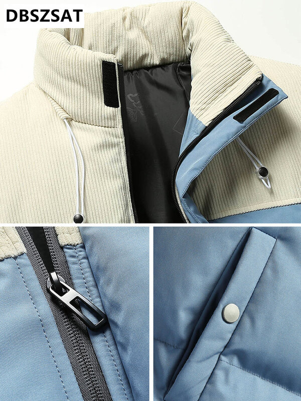 Новинка 2023, Мужская зимняя парка, теплая куртка, вельветовое пальто в стиле пэчворк с воротником-стойкой, толстое теплое искусственное пальто, модель 8XL
