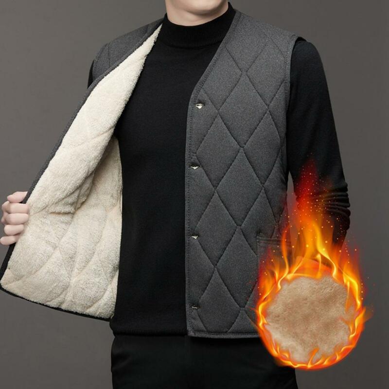 Colete acolchoado de peito único masculino, colete quente de inverno, cor sólida, cardigã plus size, casaco de comprimento médio, outono