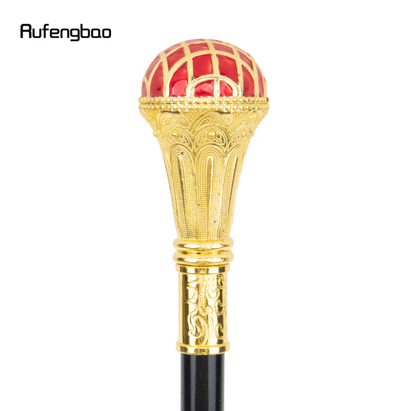 Red Ball Type Golden Walking Cane Fashion Decorative Walking Stick Gentleman Elegant Cosplay Cane Knob Crosier 93cm