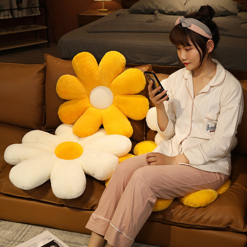 Kawaii Colorful Flower Plush Pillow Cushion Soft 8 Petals Sunflower Plant Mat Stuffed Sofa Bed Sleeping Back Cushion Decor Gifts