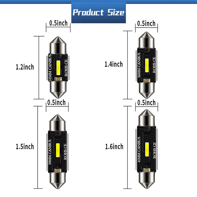 Car LED Bulb 31mm 36mm 39mm 41mm Super High Brightness T10 Canbus Car Ceiling Light CSP Car Interior Reading Double Tip Lamps
