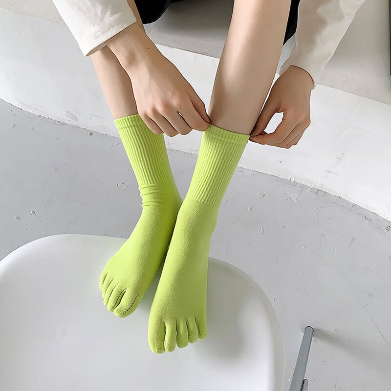 Meias de dedo dividido de cinco dedos para mulheres, meias esportivas, meias de tornozelo, absorvente de suor, respirável, cor doce, inverno, quente, 1 par