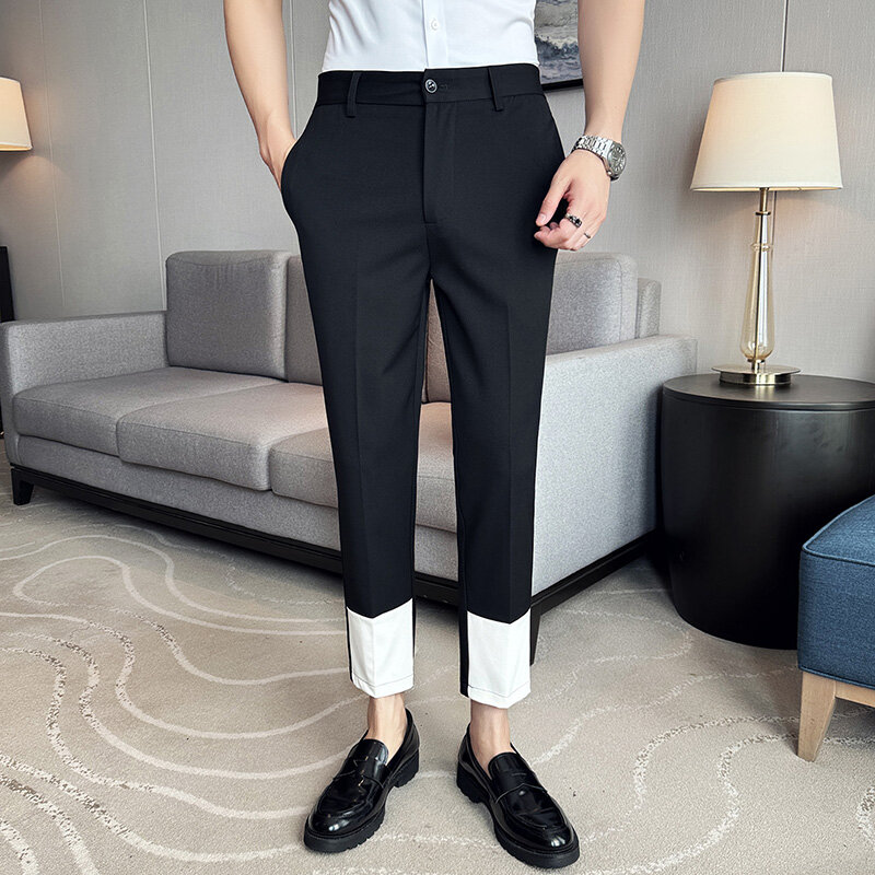 Pantalon court patchwork pour hommes, coupe couvertes coréenne, vêtements de bureau, tenue de soirée, mode estivale, grande taille 38, 2024