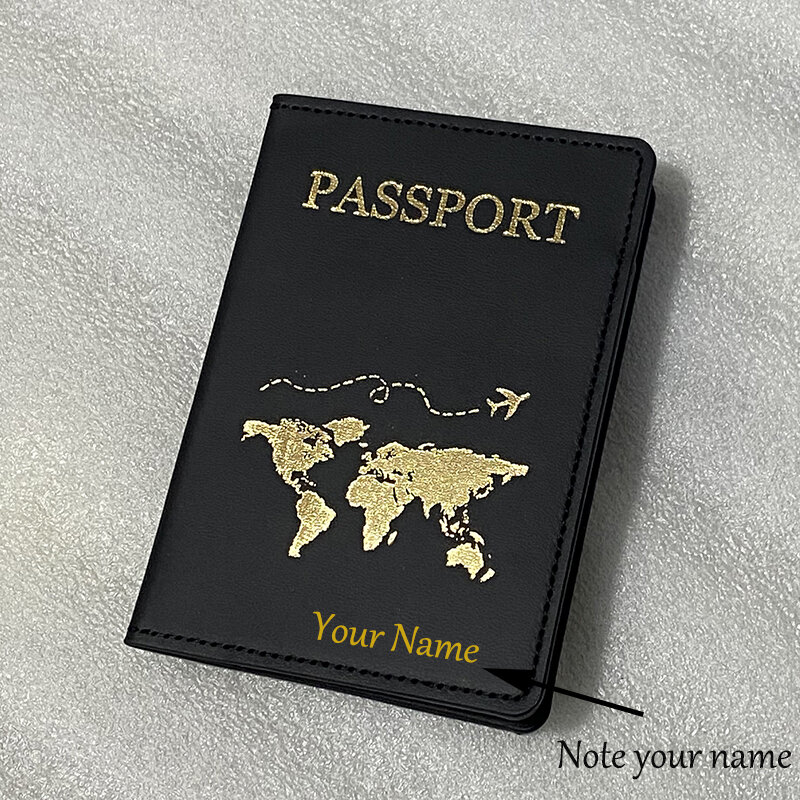 Custom Name Passport Cover Gold Letters Customized Text  Pu Leather Travel Wallet Covers for Passports Case Passaporte