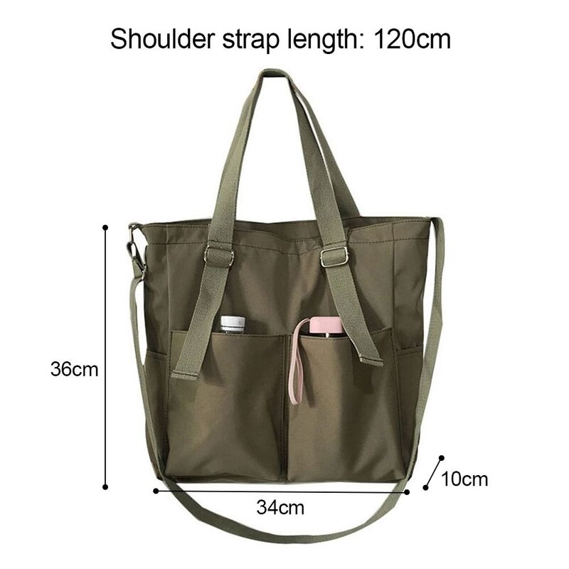 Nylon Canvas Bag Fashion Large capacity Solid color Casual Bags Waterproof Zipper Casual Handbag Women