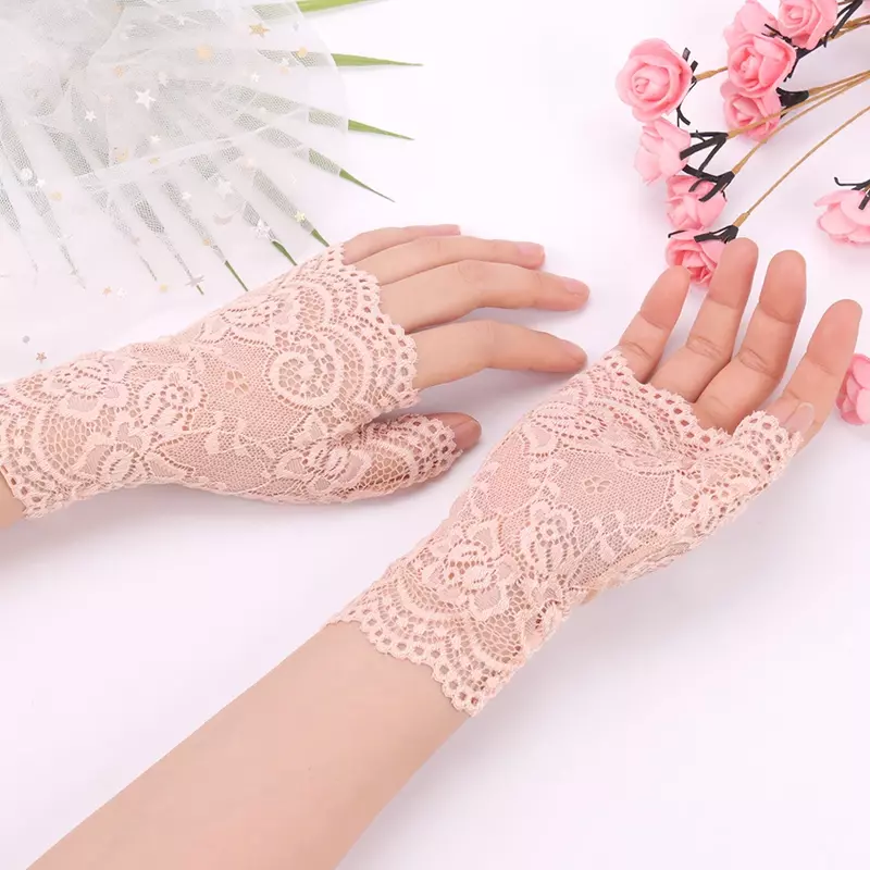 1 para letnich jesiennych seksownych koronkowe rękawiczki dziewcząt kobiet z filtrem krótkie rękawiczki bez palców rękawiczki do jazdy pół mitenki gumką