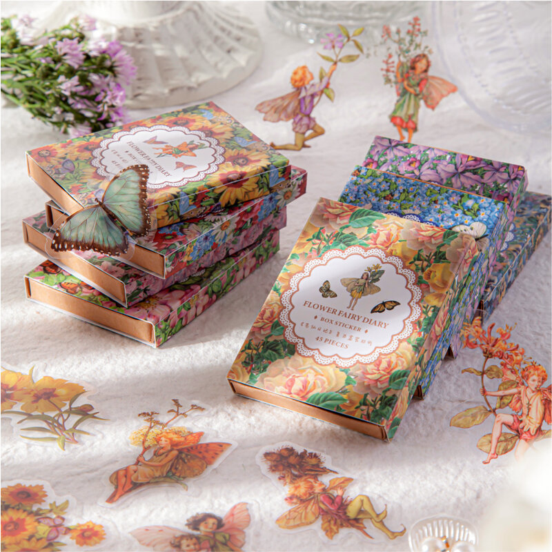 45 sztuk w opakowaniu motyl pudełko Retro naklejki kwiatową wróżkę pamiętnik serii kreatywnych ręcznie konto diy materiał dekoracyjne 8styl