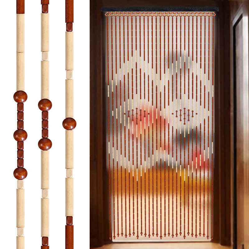 Cortina de madeira de bambu artesanal com miçangas, corda de cortina, partição anti-mosquito, cortina, onda, franja densa, porta, decoração de casa, corda