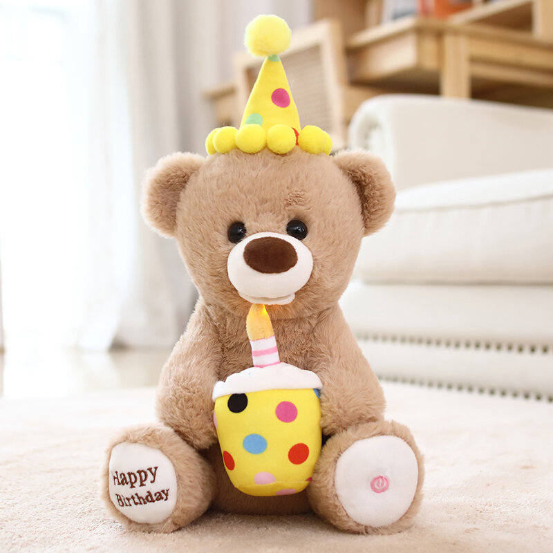 Cute Electric Sing Happy Birthday Teddy Bear Plush Toy Sing And Blow Out Candles Electroni Dog Stuffed Plush Toy Gift For Kids