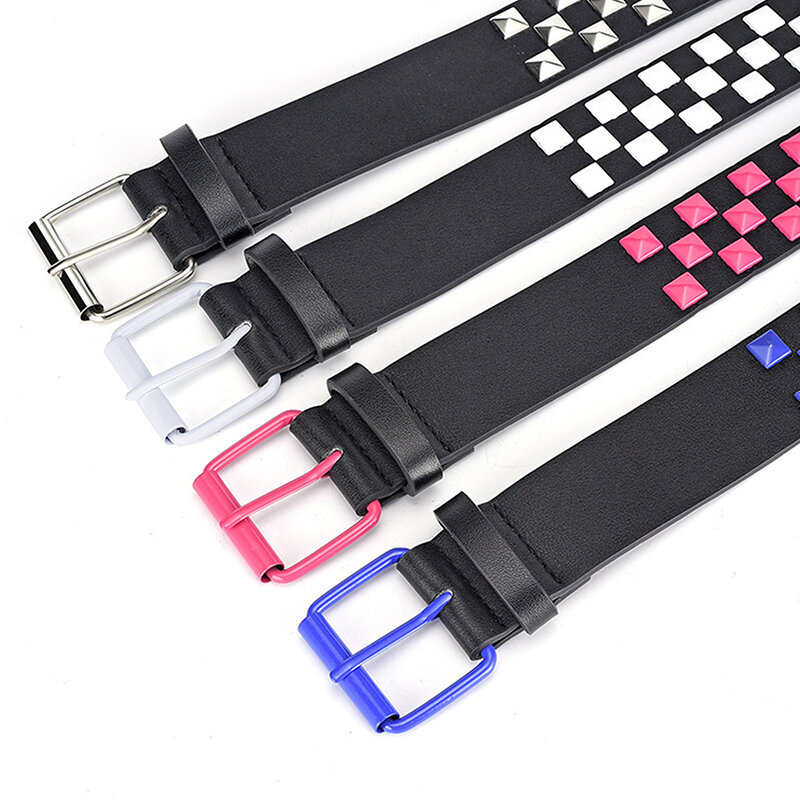 New Personalised Rivets Checkerboard PU Leather Belt 107CM Men And Women Universal Fashion Hip-hop Punk Belt Ins Style